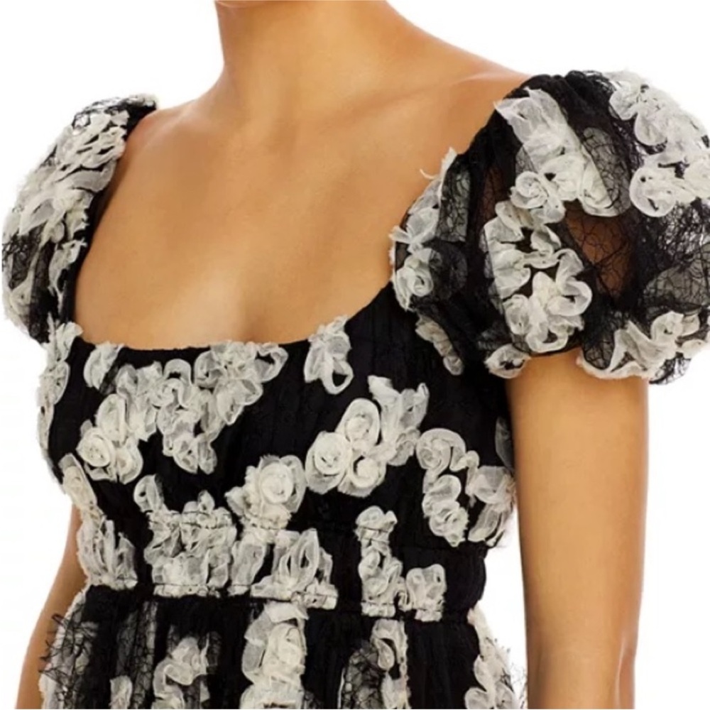 Rebecca Taylor sz 4 Ribbon Lace Dress Floral Black White - Picture 4 of 14